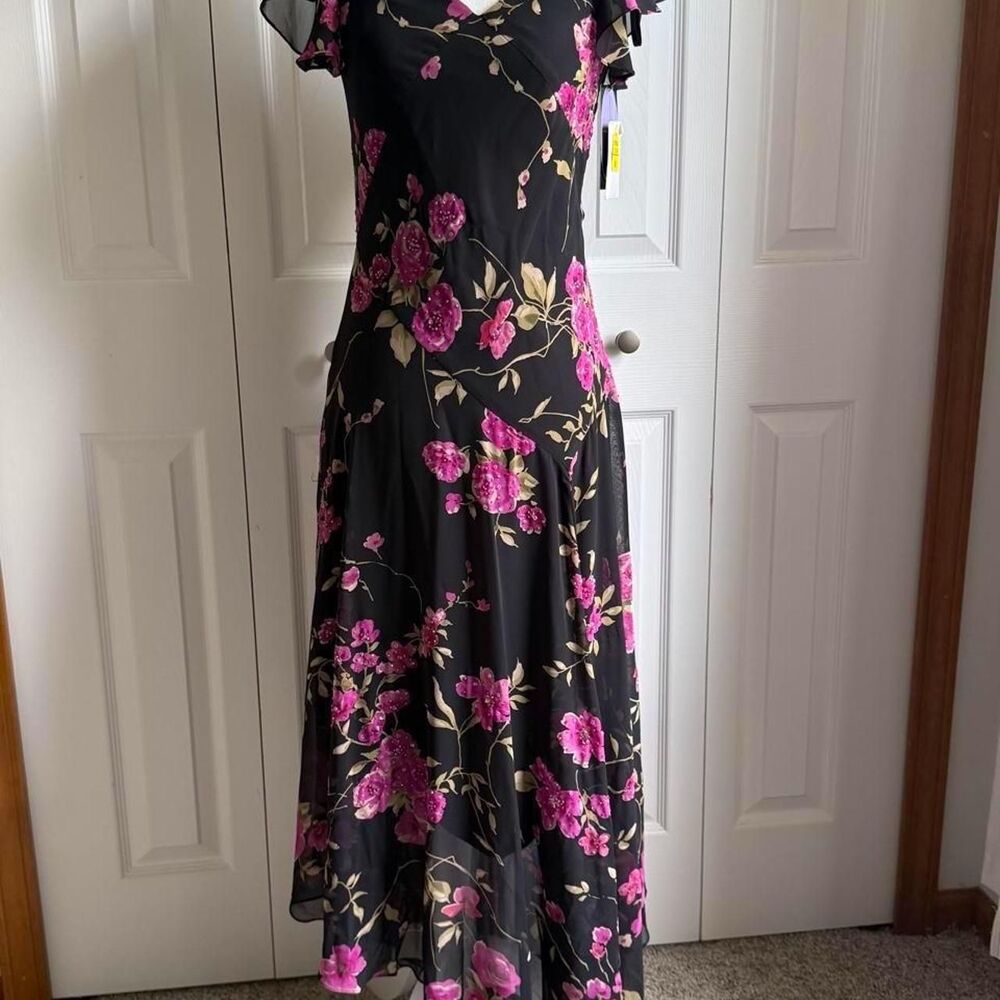 Vintage 90s Y2K floral beaded fairy maxi dress w/asymmetrical hem size 6 NWT